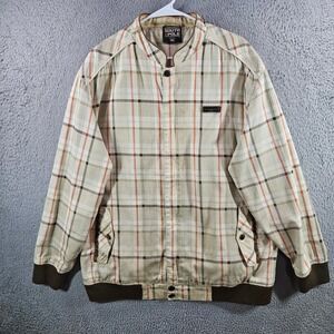 Southpole Mens Plaid Bomber Jacket XL Tan Brown Orange Full Zip Streetwear Y2K